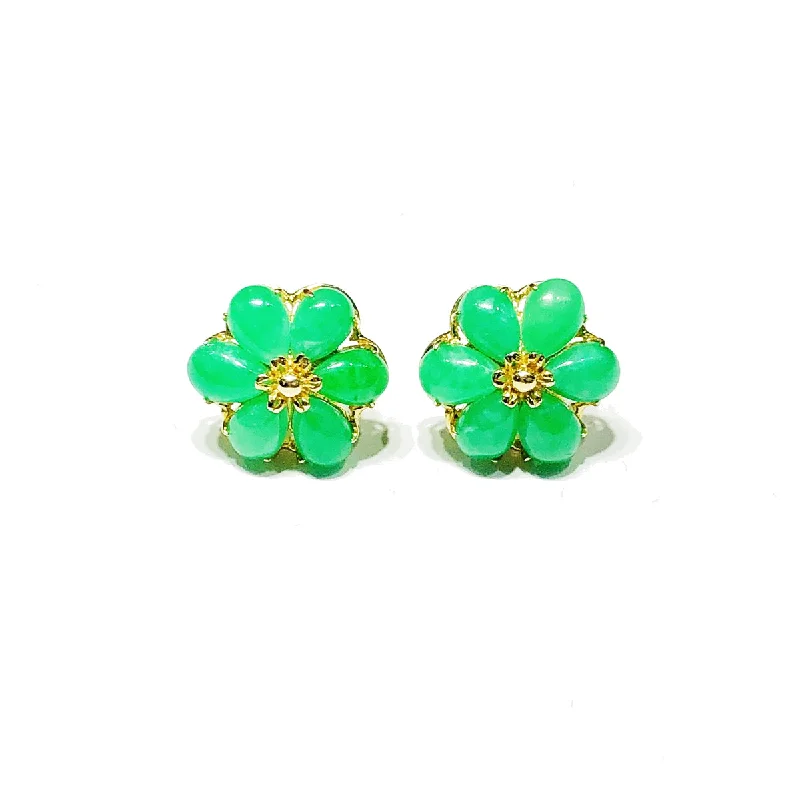 engagement earrings for women-Flower Jade Stud Earrings (14K)