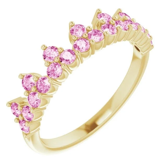 gemstone engagement rings for women-14K Yellow Natural Pink Sapphire Crown Ring