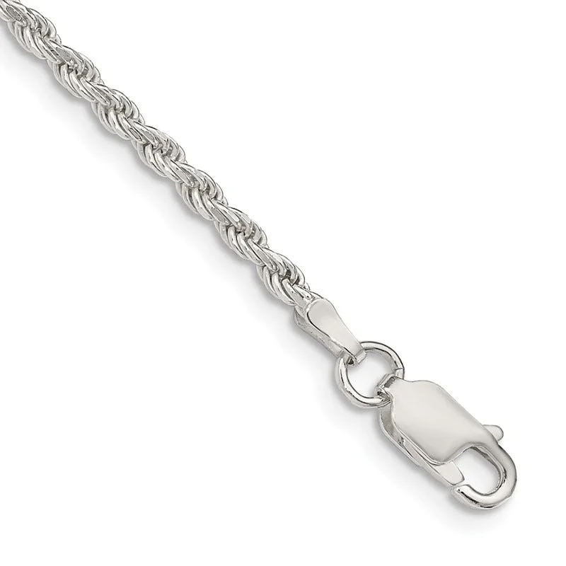 woven anklets for women-Sterling Silver 2.25mm Diamond-cut Rope Chain Anklet