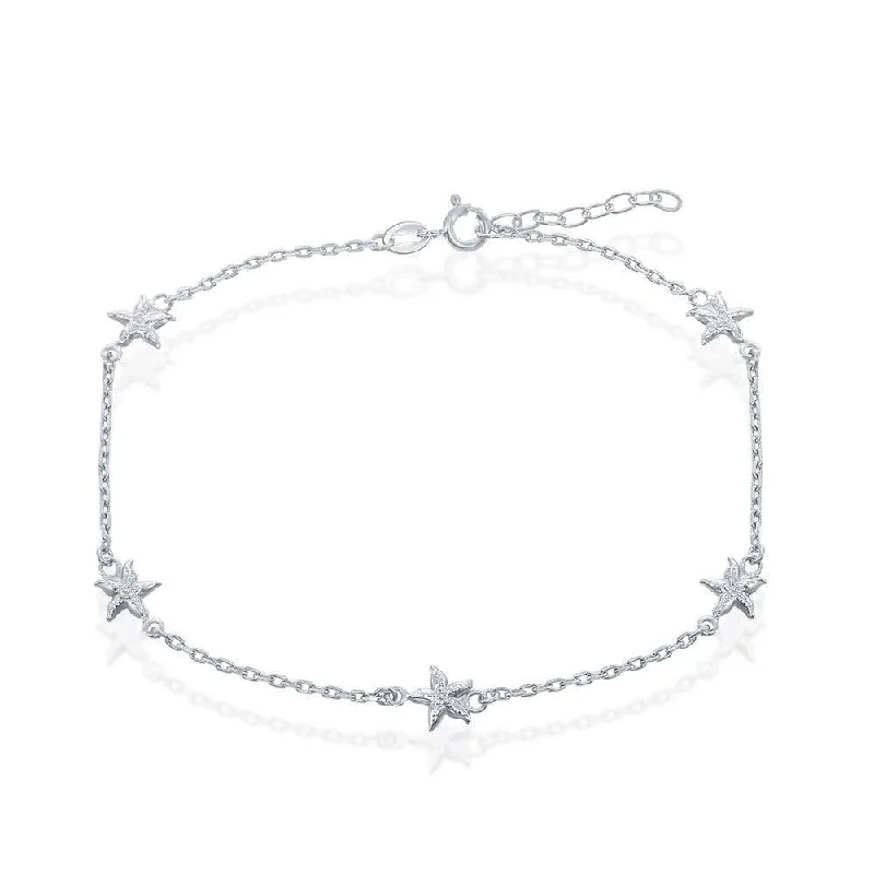 flower anklets for women-Sterling Silver Starfish Anklet