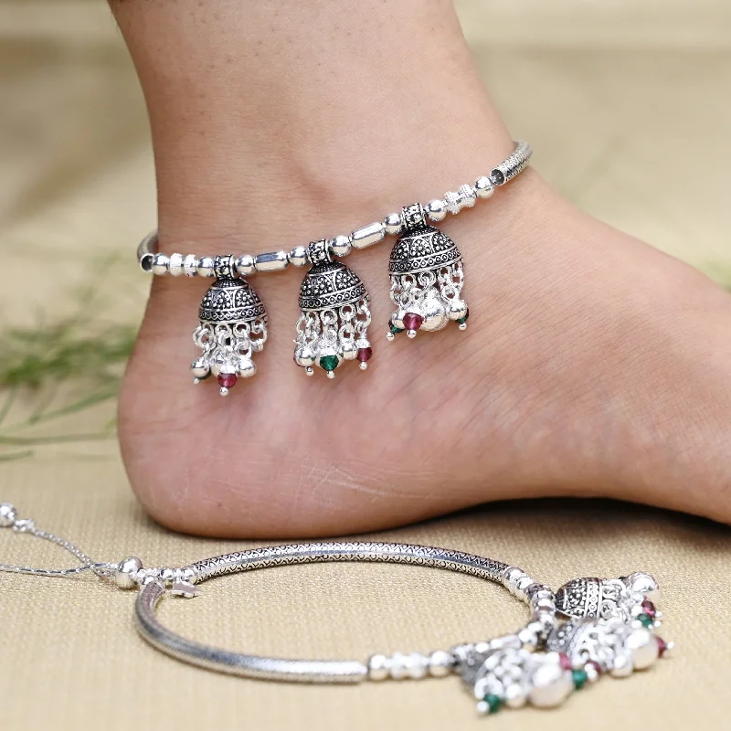 elegant anklets for women-Silver Unique Royal Design with Ghungroo Anklet for Girls