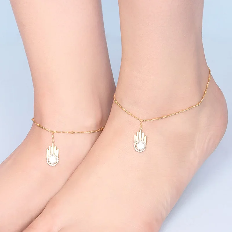 cute anklets for women-Silver hamsa anklet