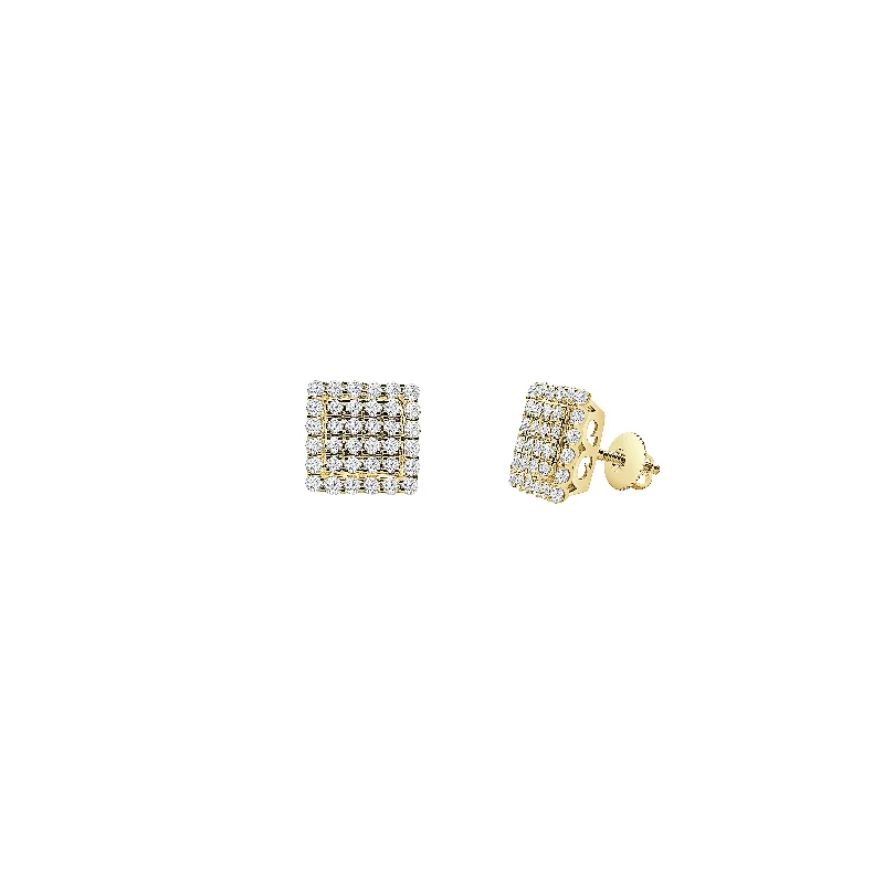 wedding stud earrings for women-Diamond Cluster Square Earrings (14K)