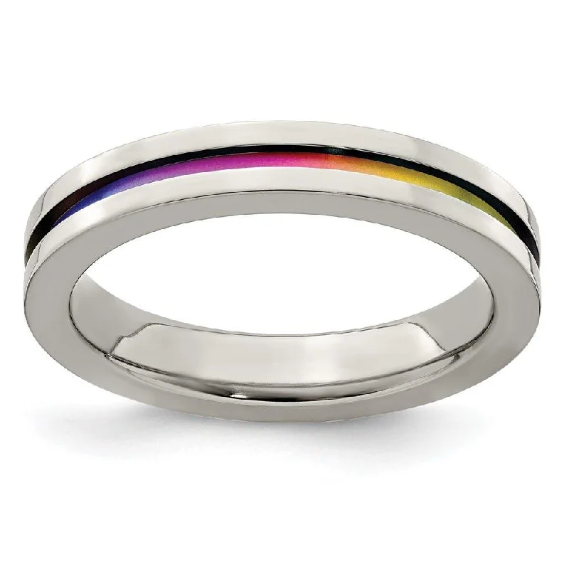 elegant engagement rings for women-Edward Mirell Gray Titanium Rainbow Anodized Grooved Flat 4mm Band