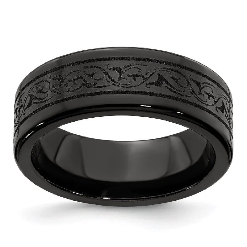 wedding and engagement rings for women-Edward Mirell Titanium Black Ti Laser 8mm Band