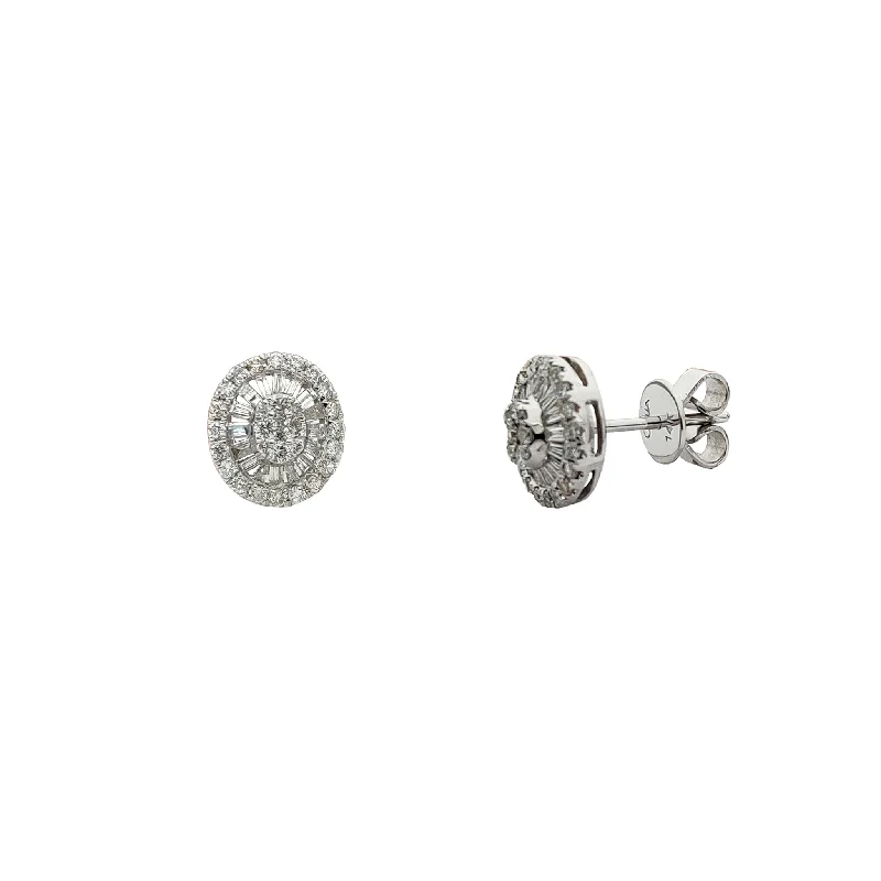 heart-shaped earrings for women-Diamond Cluster Oval Stud Earrings (14K)