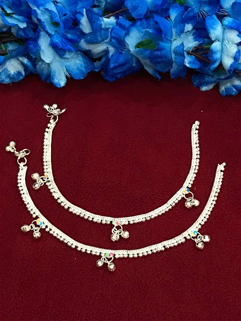 anklets with beads for women-Beautiful Shimmering Silver Color Anklets With Stones And Beads