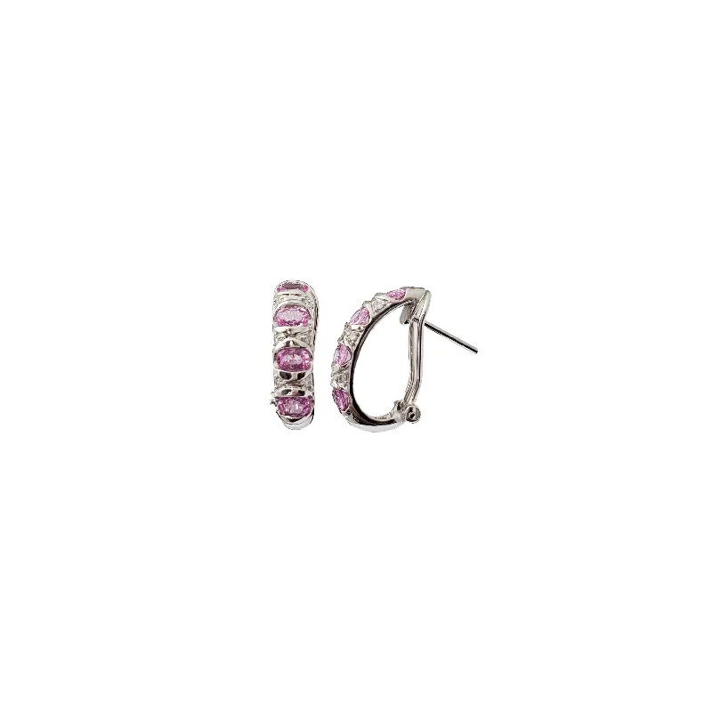 emerald earrings for women-Pink Sapphire & Diamond Huggie Earrings (14K)