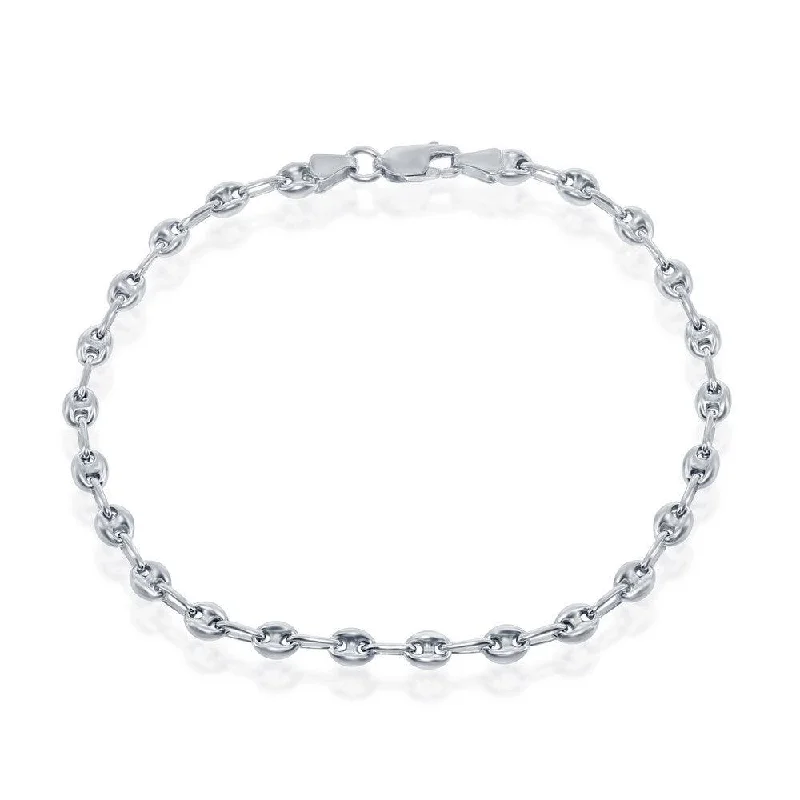 handcrafted anklets for women-Sterling Silver 4mm Puffed Marina Anklet - Rhodium Plated