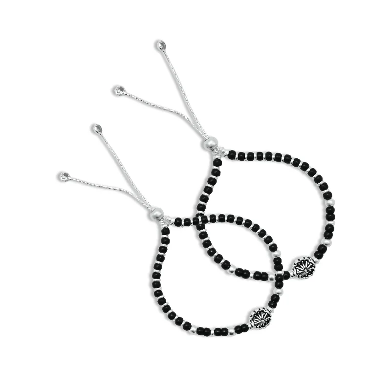 minimalist anklets for women-Oxisidized Silver Trendy Dandelion Charm Wrist Anklets for Her