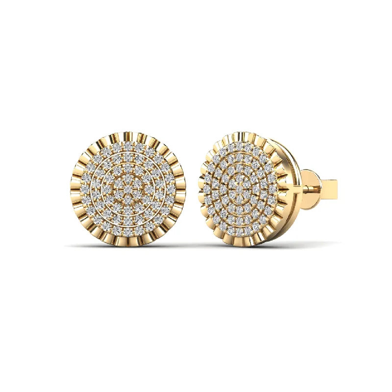 elegant earrings for women-Diamond-Cut Round Stud Earrings (14K)