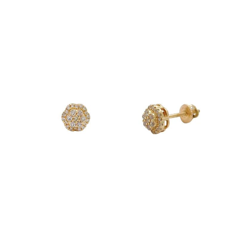 moon earrings for women-Diamond Layered Cluster Honeycomb Stud Earrings (14K)